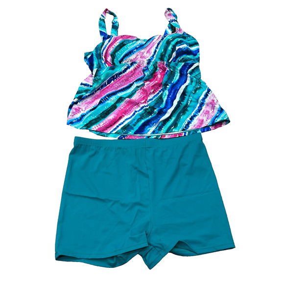 Kim Gravel x Swimsuit For All Womens Blue Rainbow Stripe Tankini Shorts Size 16 - Picture 2 of 9